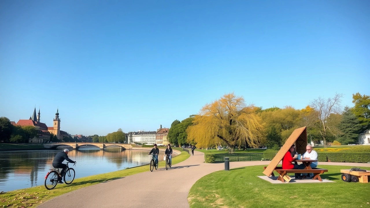 personnes faisant du vélo et pique-niquant à Strasbourg
