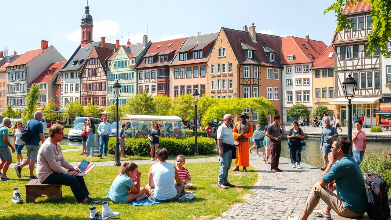 Une scène illustrant des Strasbourgeois profitant d'activités gratuites en plein air tout au long de l'année.