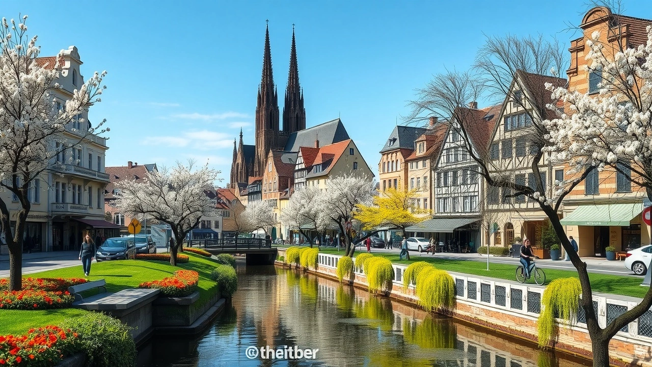 Une scène printanière photoréaliste à Strasbourg avec des balades en plein air