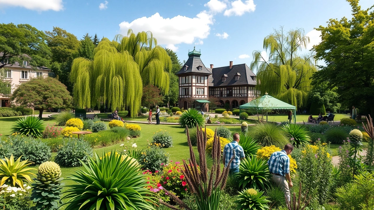 parc verdoyant avec des plantes et des arbres
