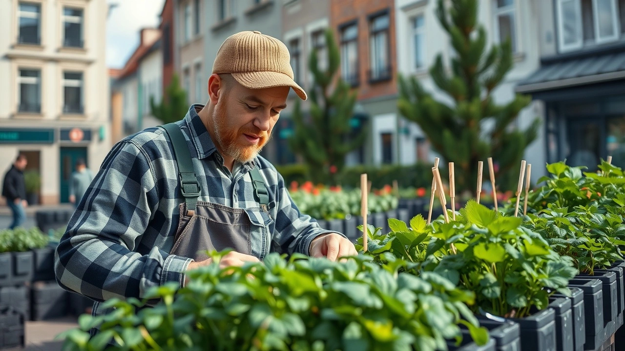 un agriculteur strasbourgeois au milieu de cultures urbaines