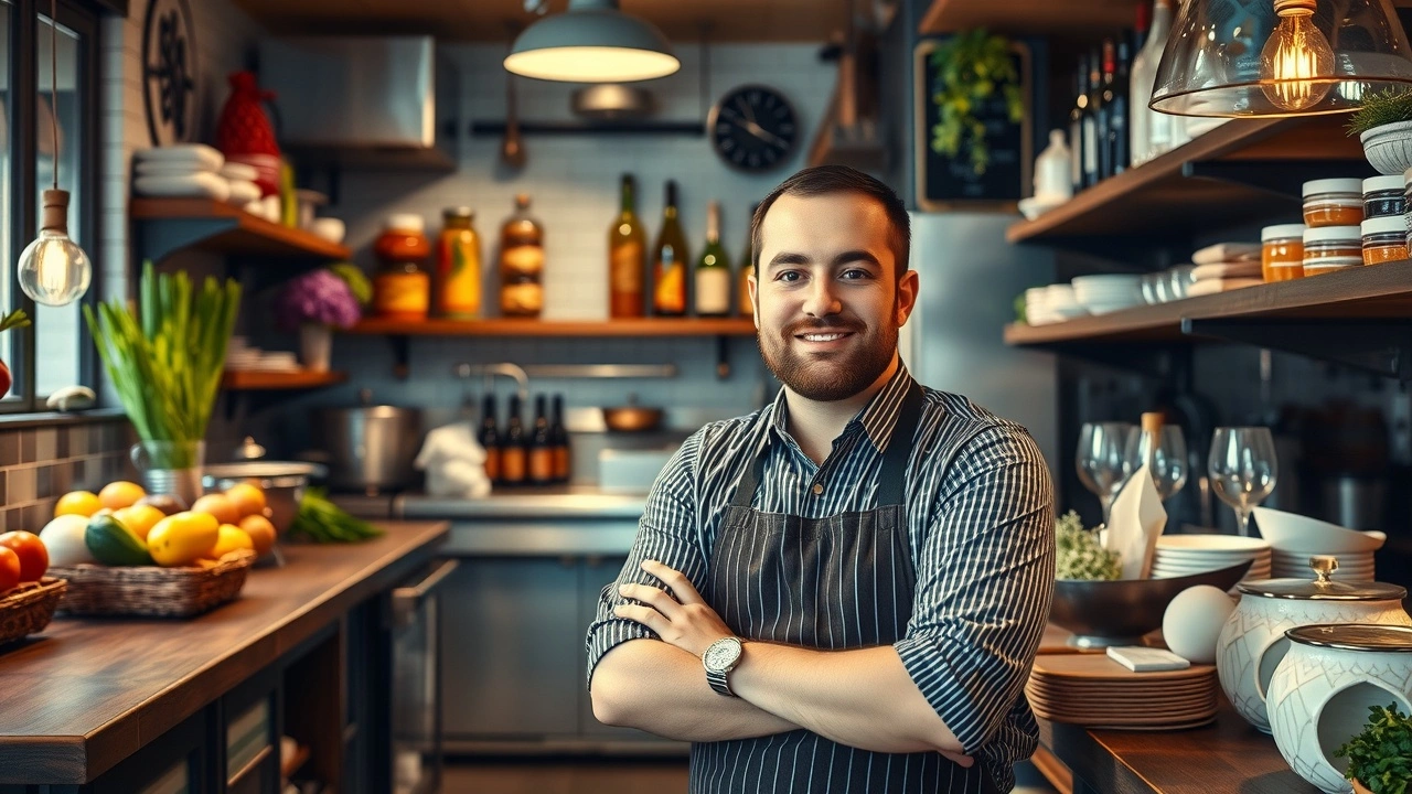 portait d'un restaurateur avec des ingredients locaux