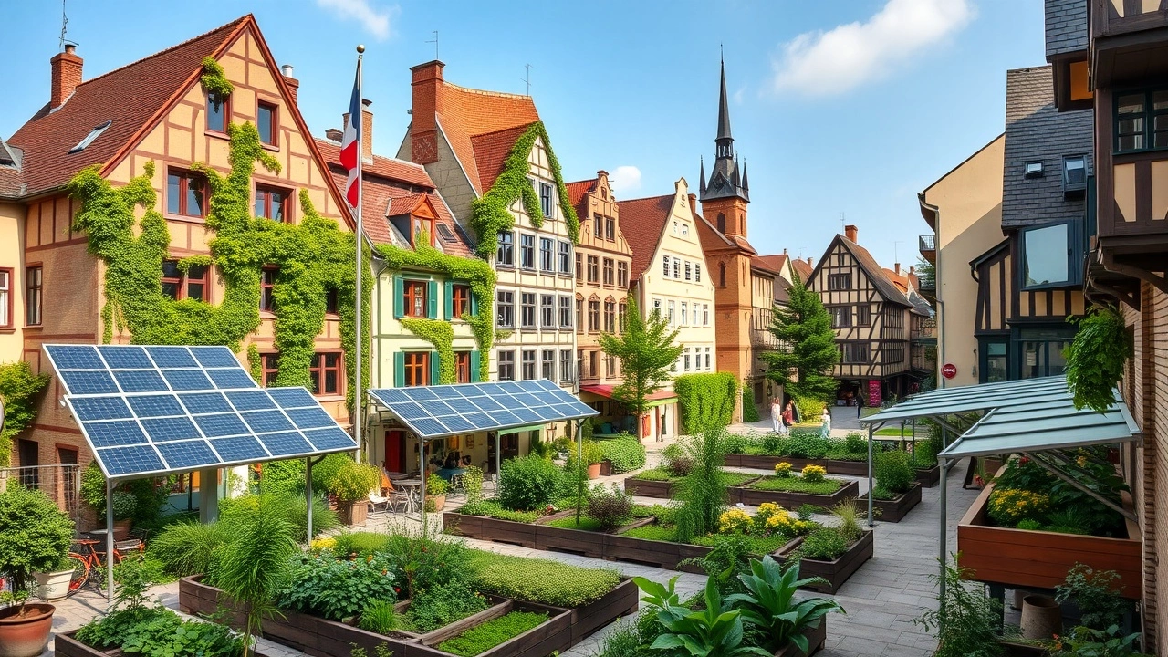 scène urbaine de Strasbourg avec technologies écologiques