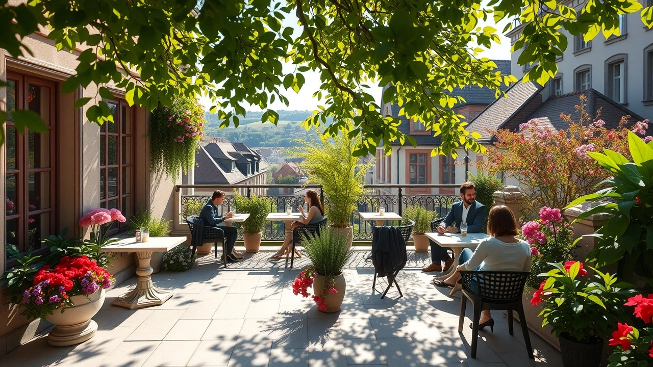 Terrasse cachée à Strasbourg au printemps