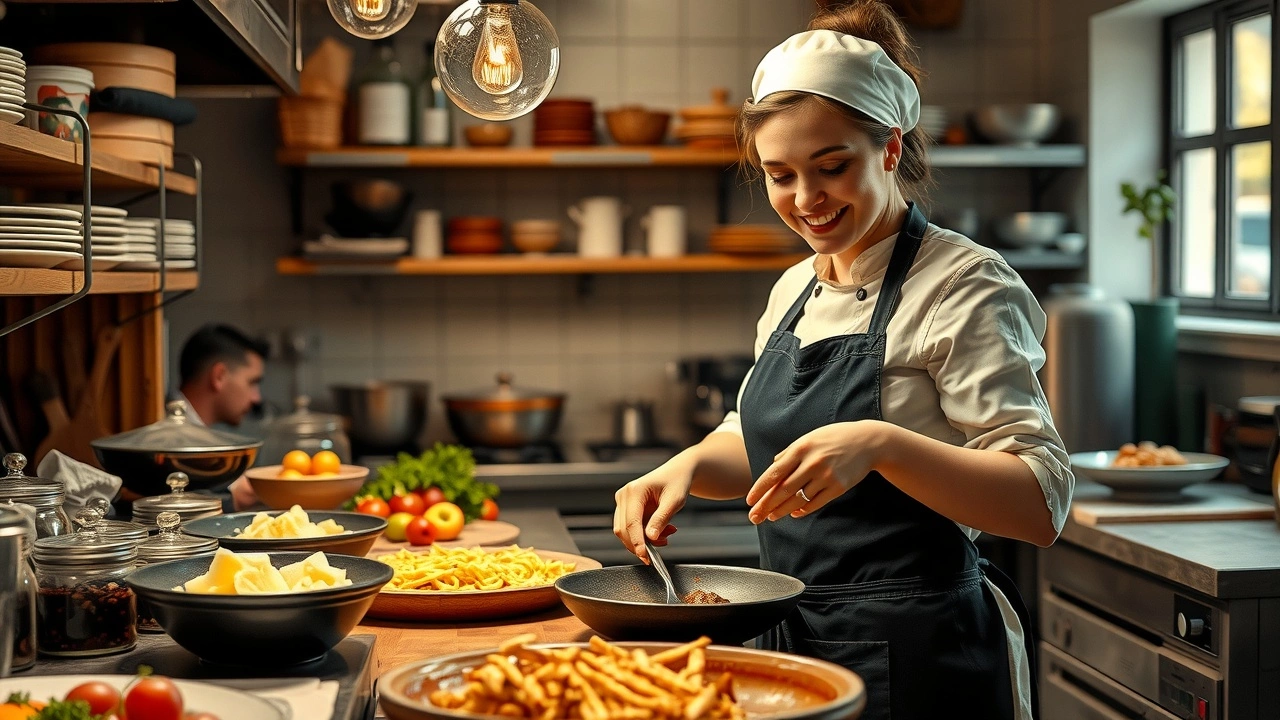 chef strasbourgeoise dans sa cuisine préparant des plats locaux