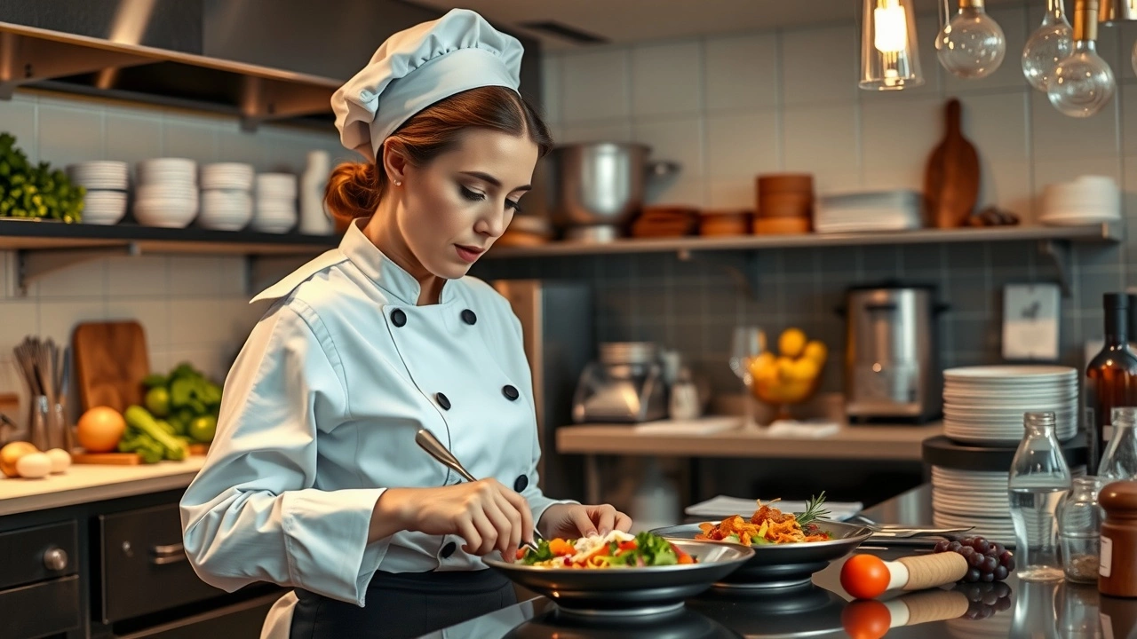 cheffe dans une cuisine en train de cuisiner