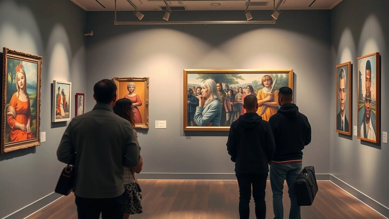 galerie d'art avec peintures promouvant l'inclusion sociale