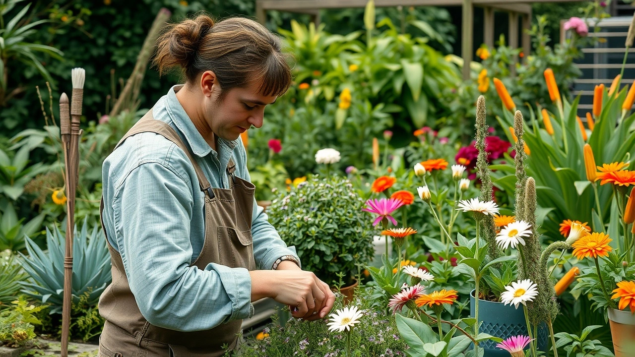 jardinier strasbourgeois travaillant dans un jardin verdoyant