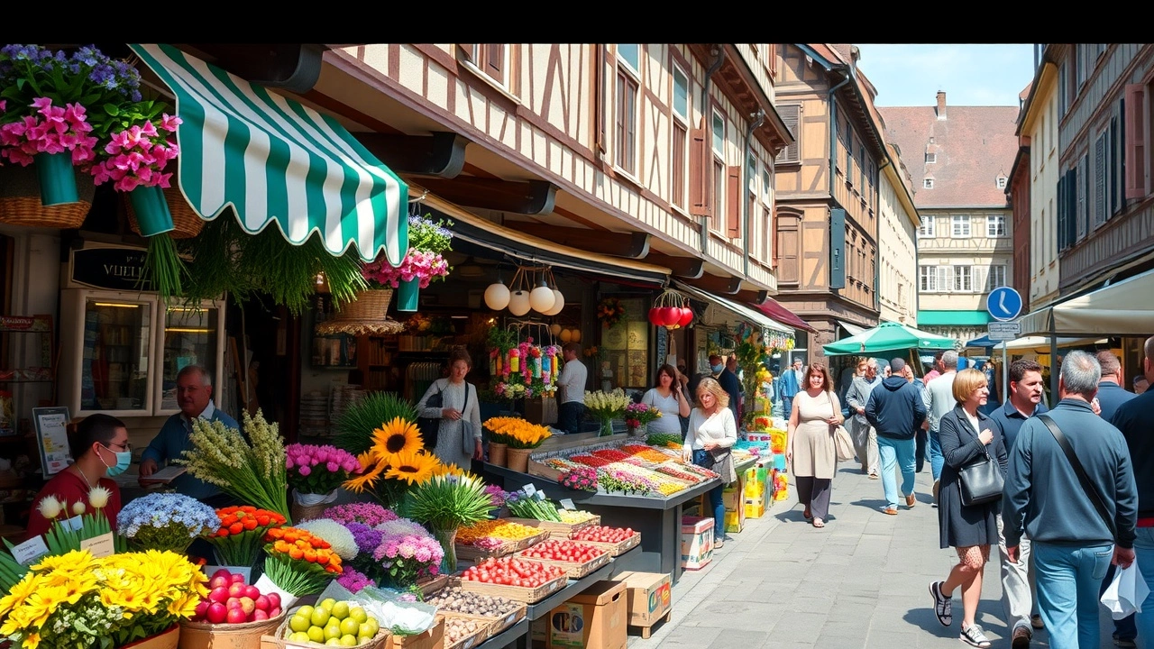 marché animé en plein air à Strasbourg