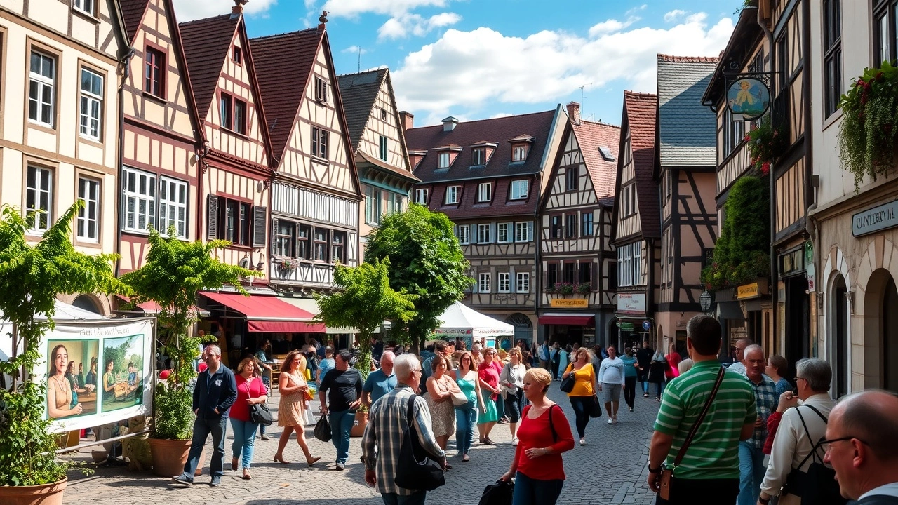 Scène de rue à Strasbourg avec des activités culturelles gratuites
