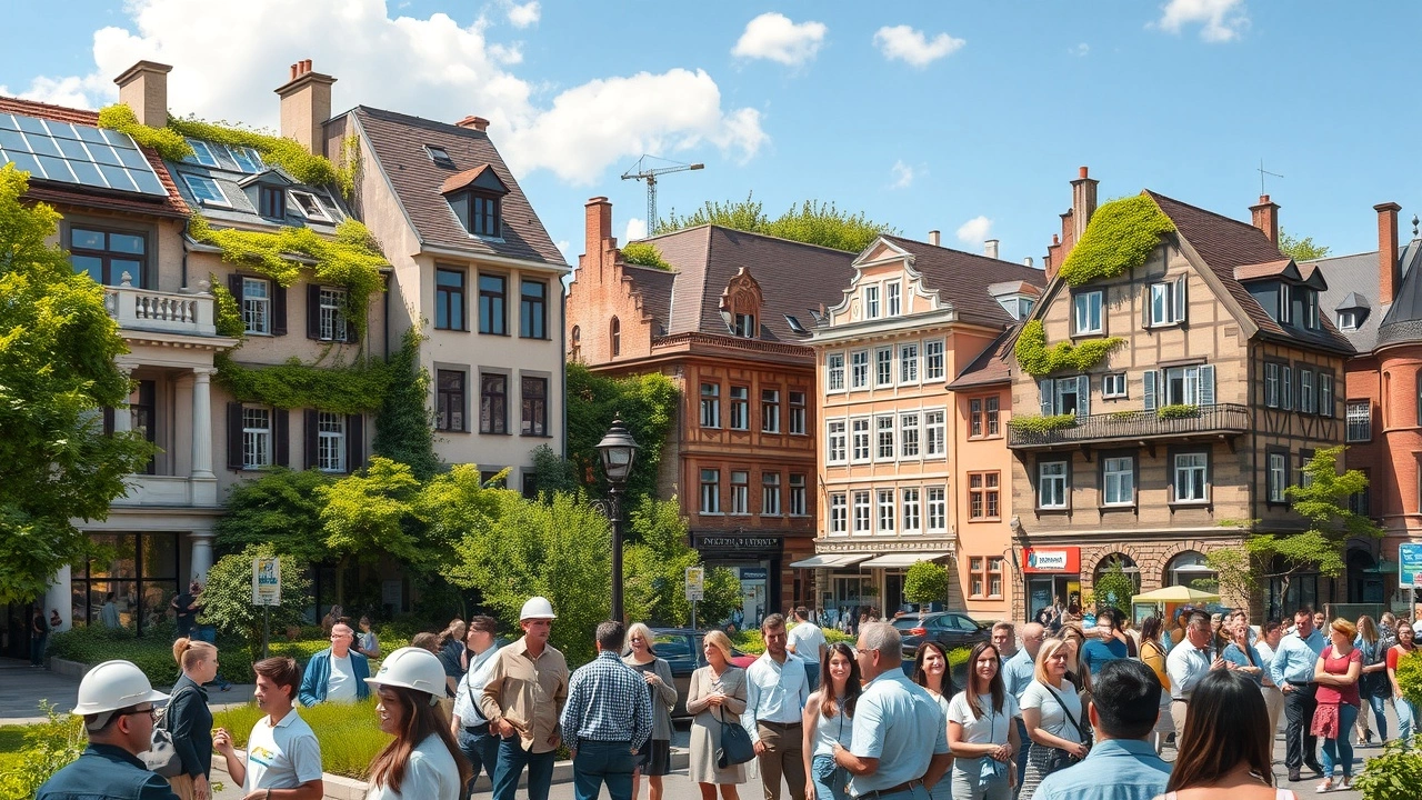 Scène de Strasbourg en 2025 avec des bâtiments publics en voie de décarbonation
