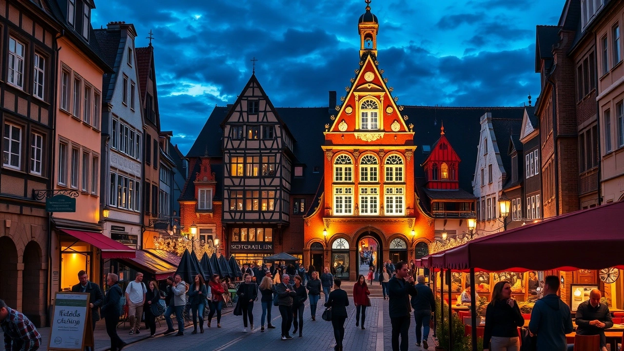vue de la vie nocturne à Strasbourg avec illumination