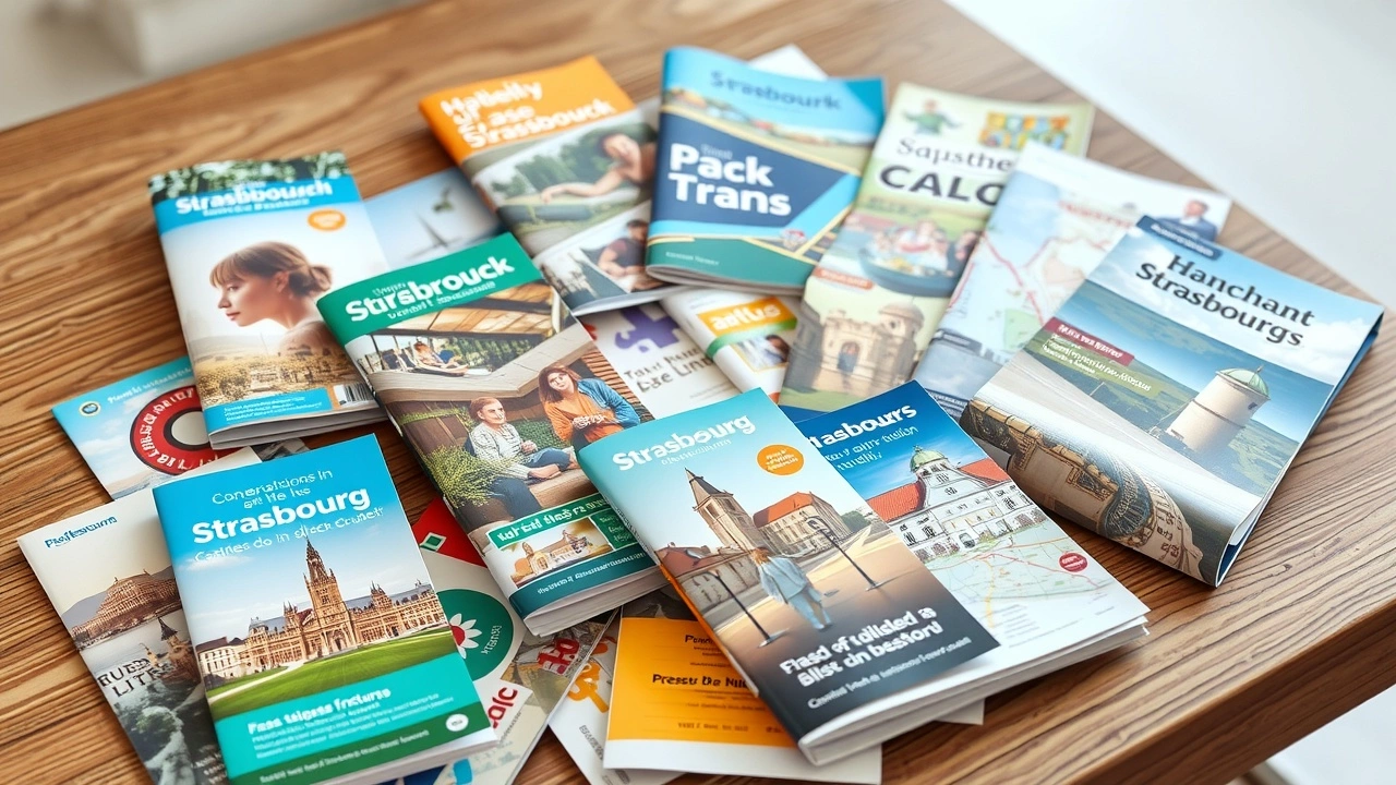 brochures et cartes sur une table pour activités culturelles