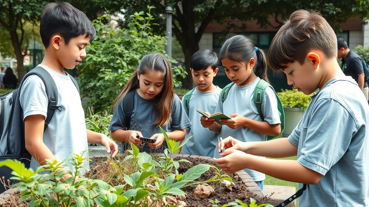 des élèves apprenant dans un espace vert urbain
