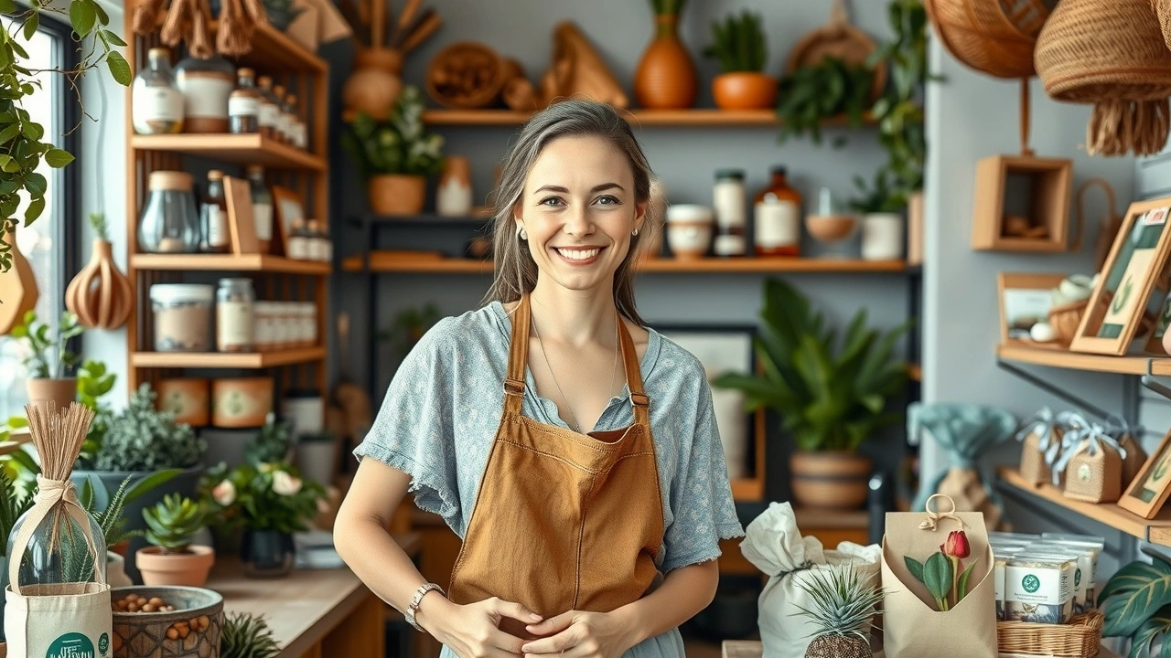 entrepreneuse dans un magasin écoresponsable avec produits locaux