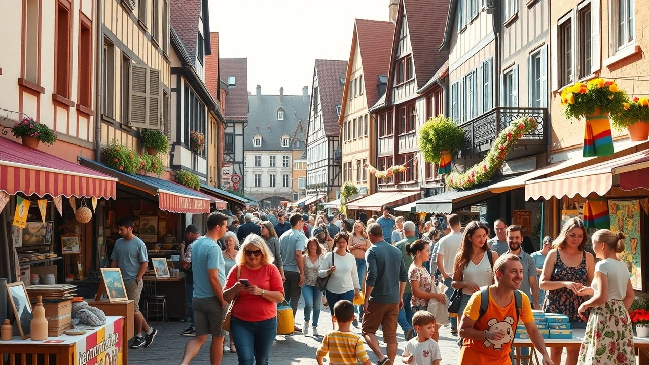 Un événement de quartier animé à Strasbourg en 2025, montrant des gens de tous âges interagissant.