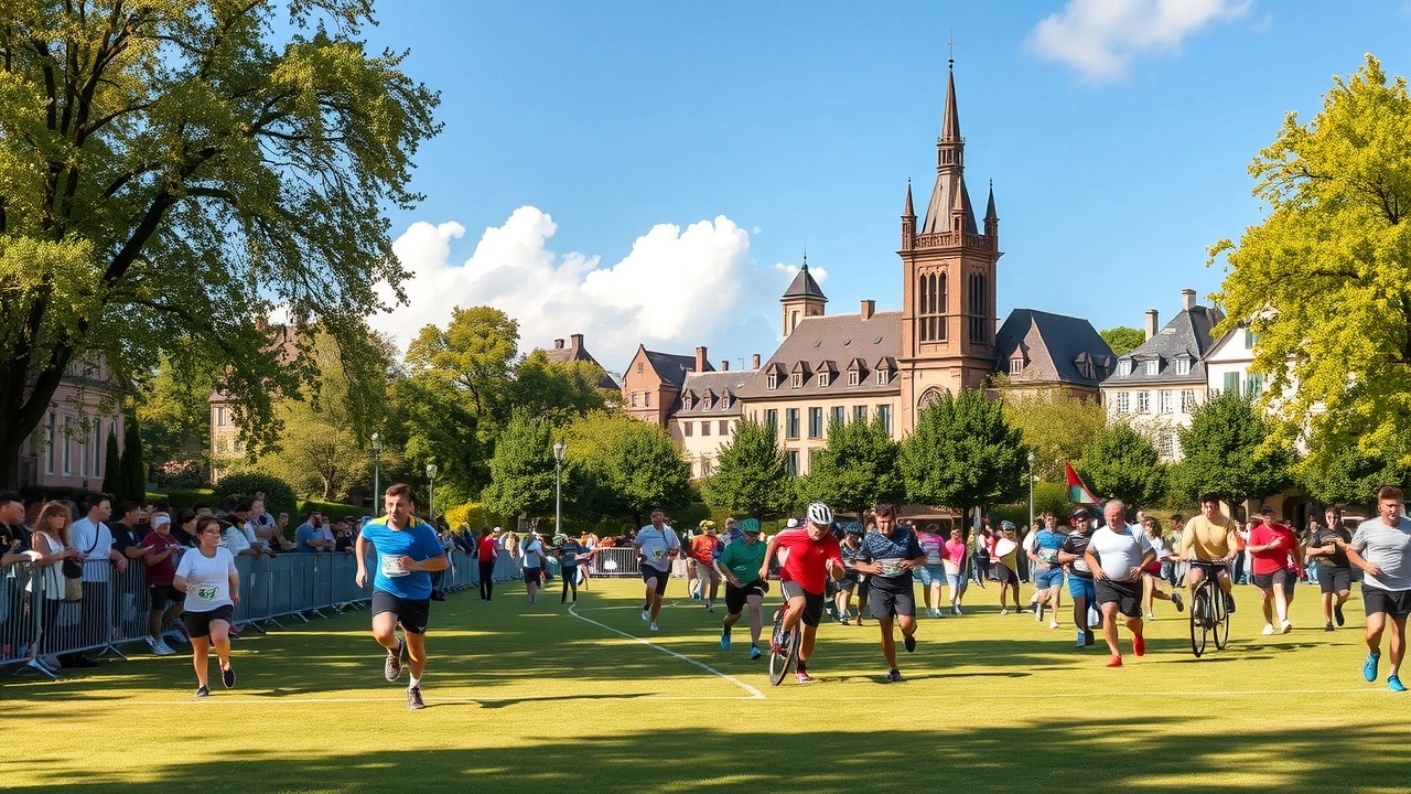 Une scène animée illustrant un événement sportif en plein air à Strasbourg.