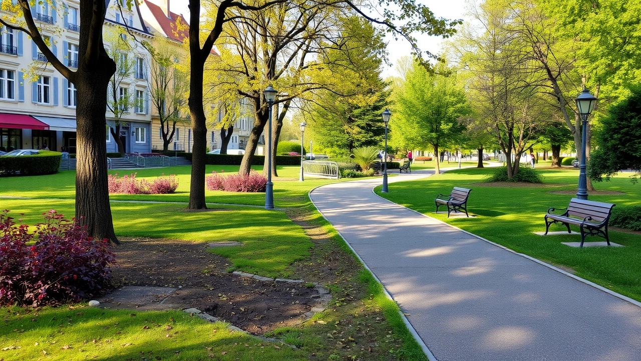 parc bien entretenu avec chemins et bancs