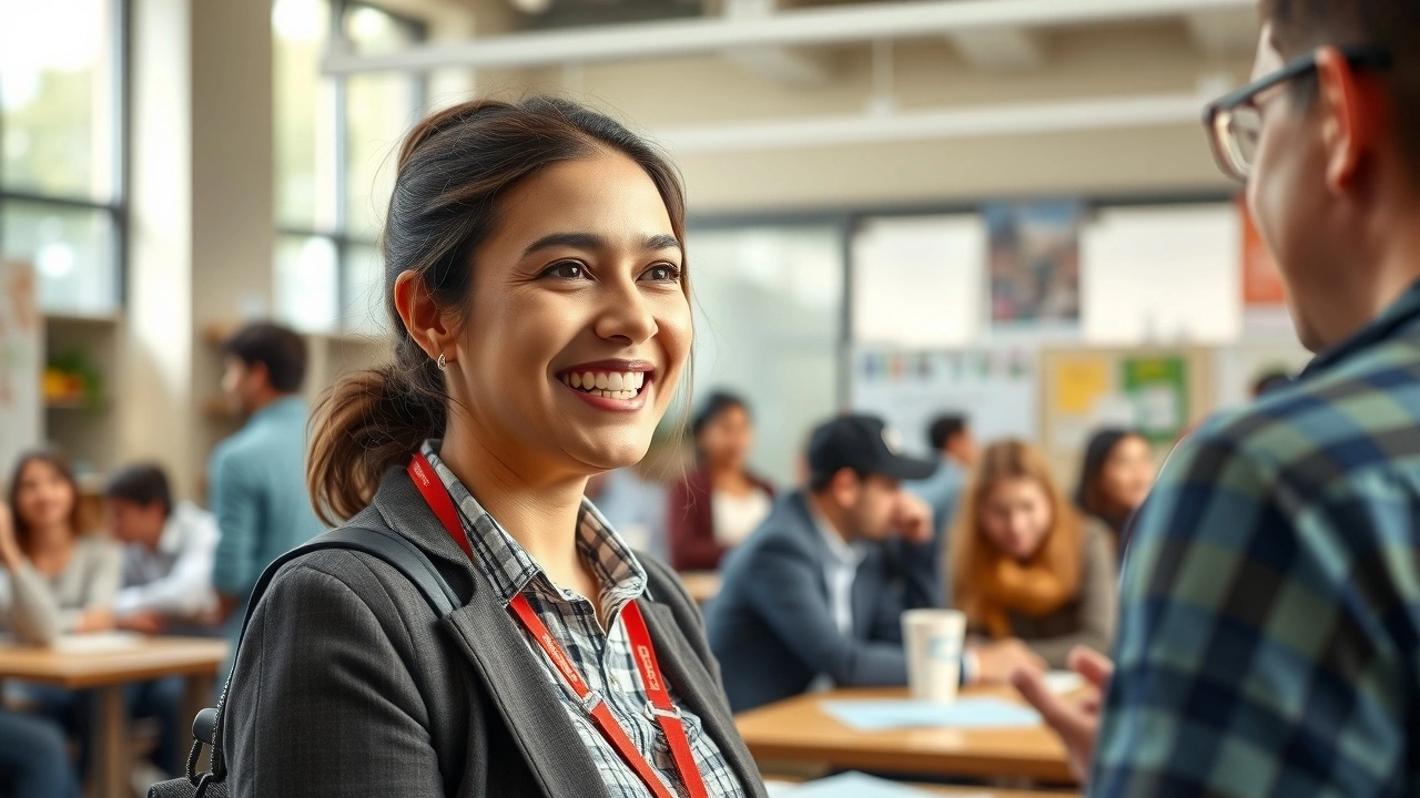 Portrait d'une bénévole strasbourgeoise souriante dans un centre communautaire