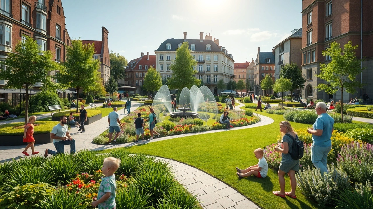 Illustration de Strasbourg en 2025 avec des methodes innovantes pour les espaces verts.