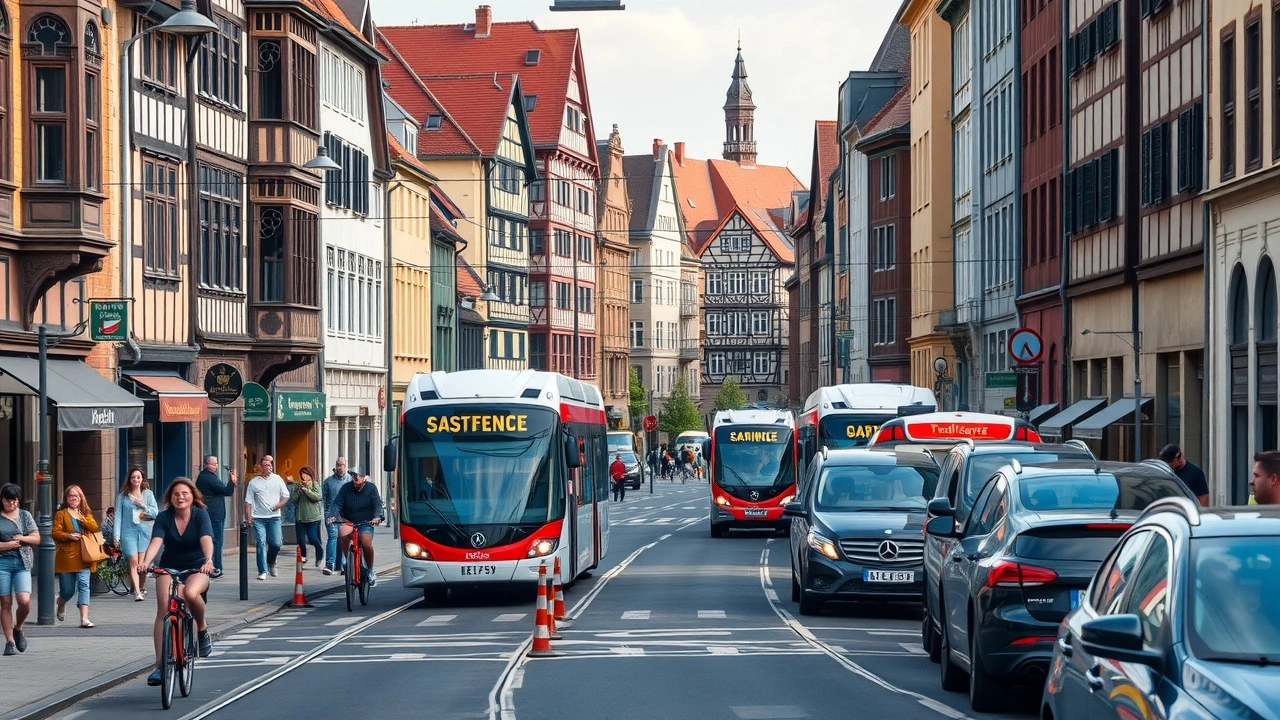 Une scène animée à Strasbourg montrant des moyens de transport efficaces.