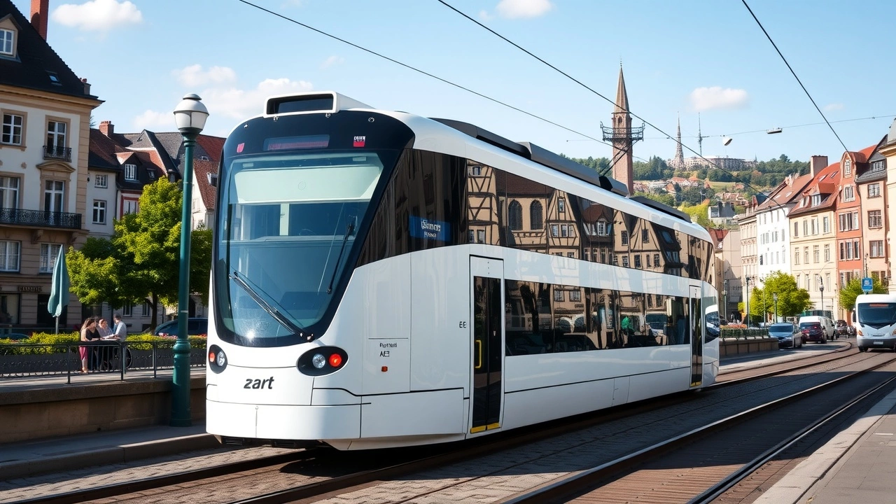 tram moderne circulant dans une rue de Strasbourg