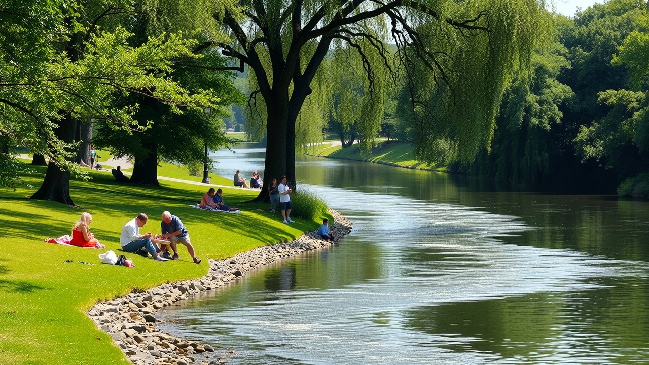 bords de l Ill avec familles en pique nique
