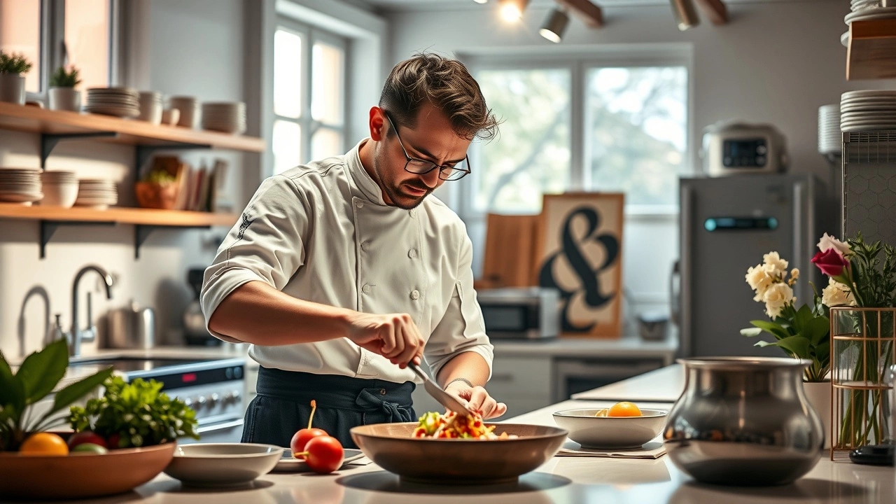 un chef et un artiste en collaboration dans une cuisine