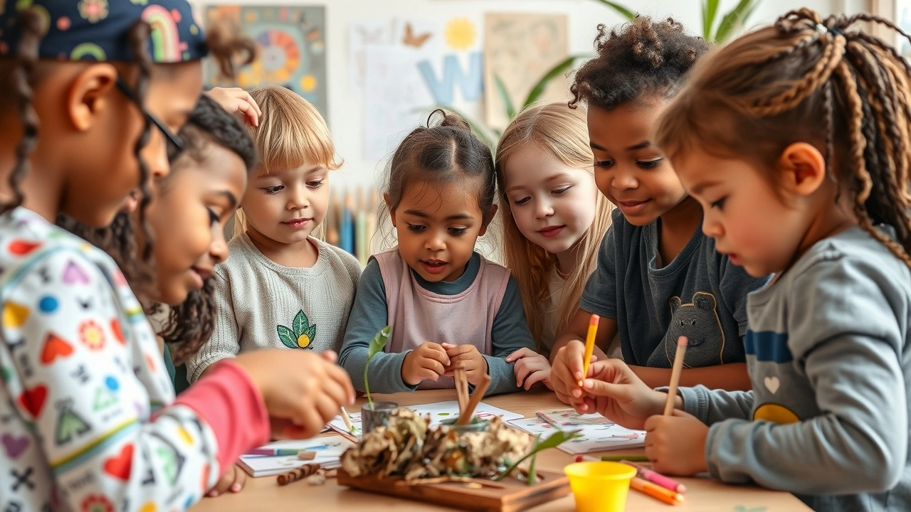 groupe d'enfants dans un atelier artistique sur l'inclusion