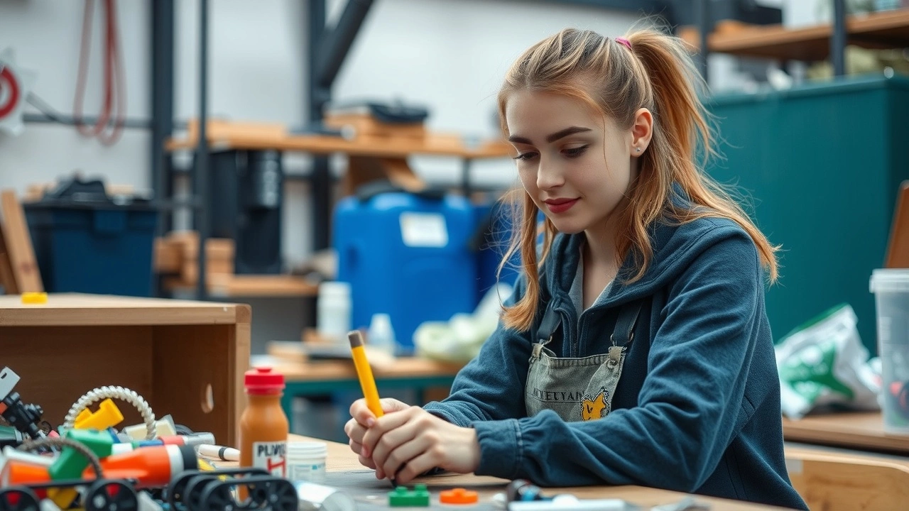 jeune innovatrice strasbourgeoise dans son atelier de recyclage