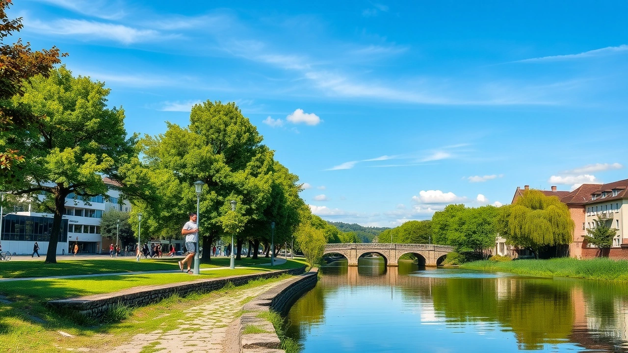 personnes courant le long de la riviere Ill