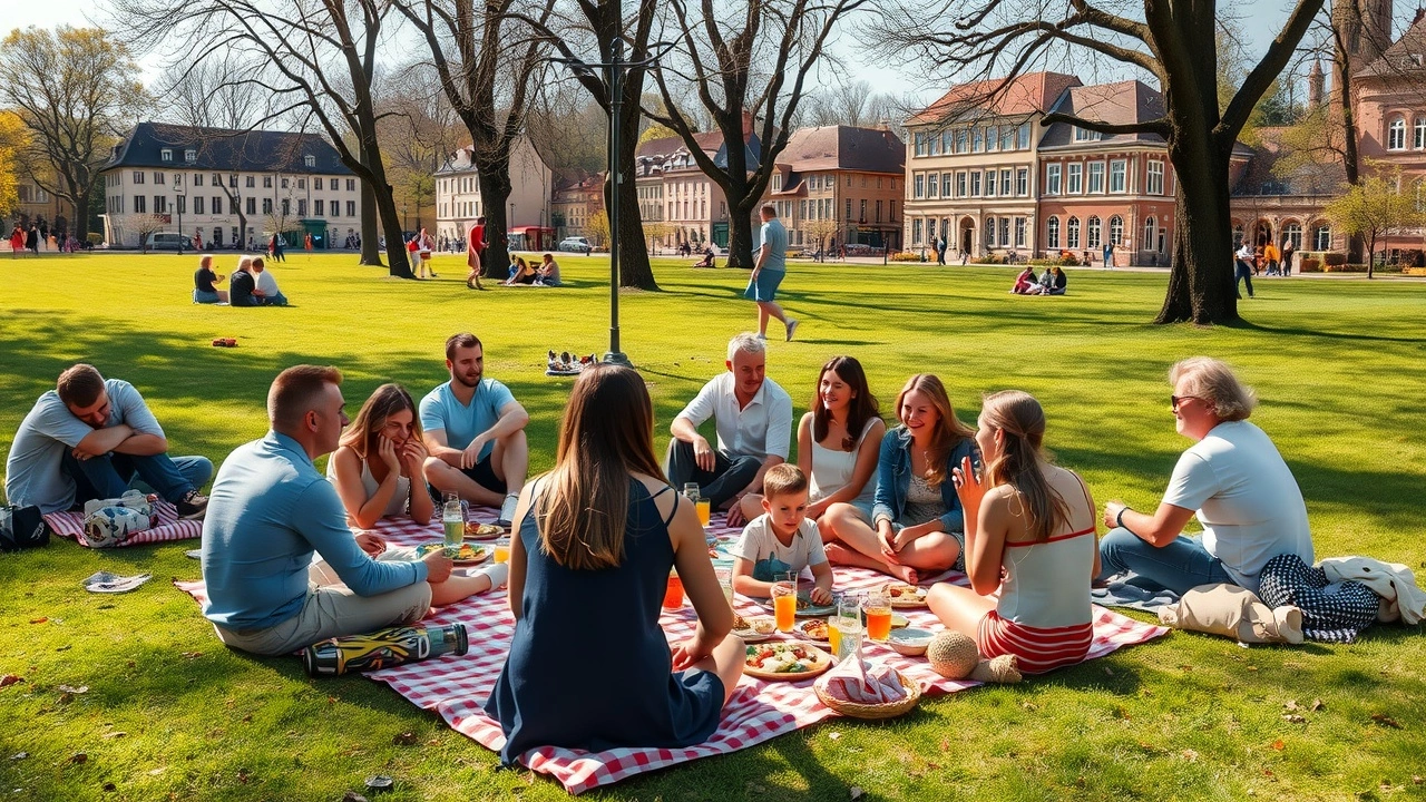 scene de pique-nique d'été à Strasbourg avec amis
