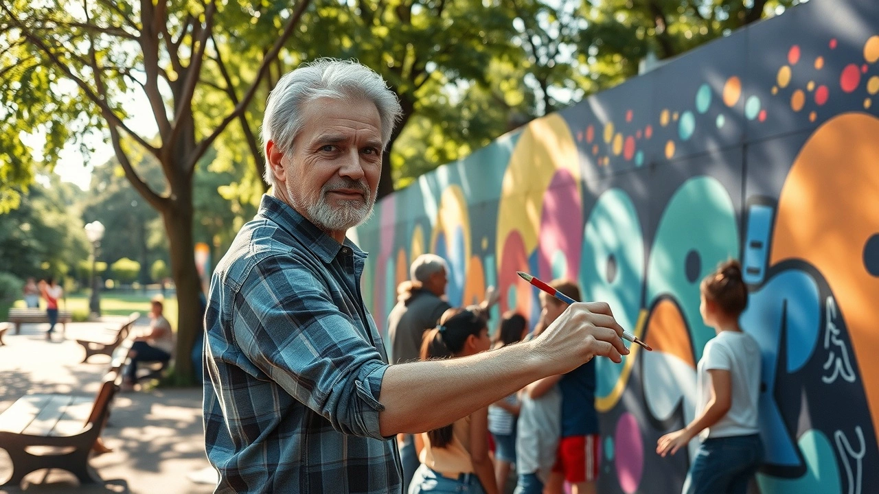 Portrait d'un bénévole strasbourgeois engage dans l'art communautaire dans un espace public.