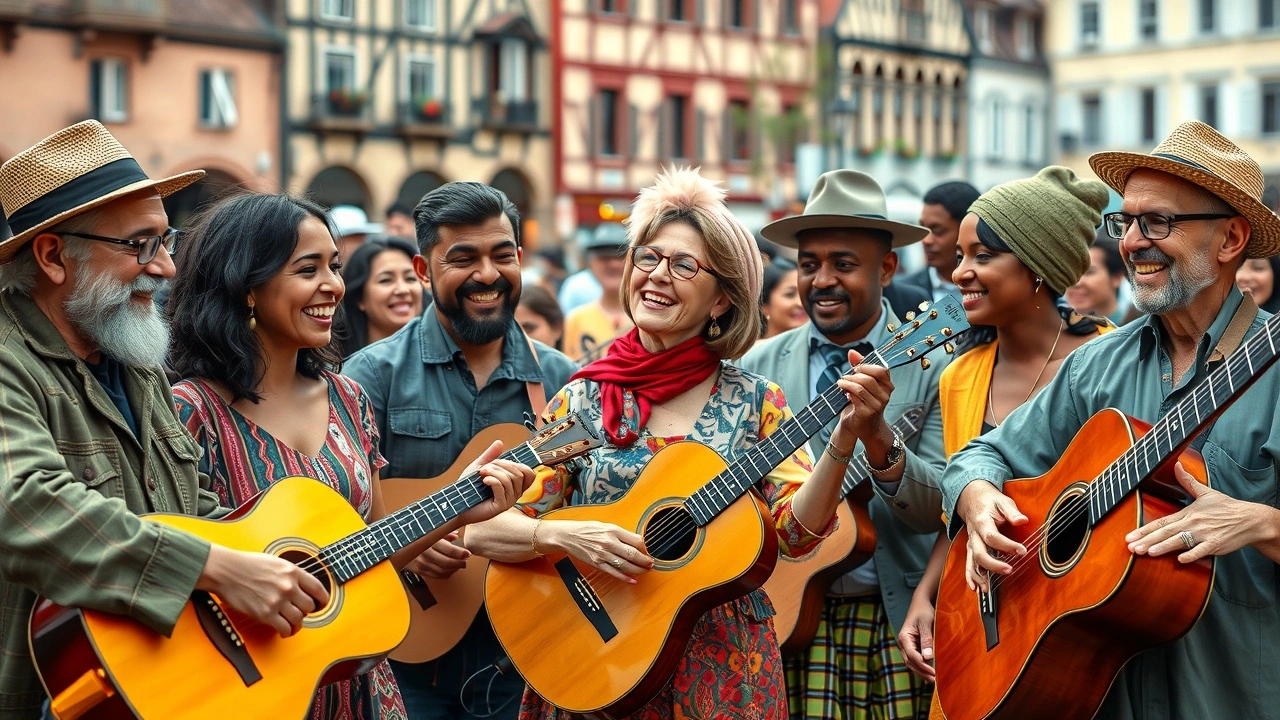 Portrait d'un groupe divers de musiciens strasbourgeois jouant ensemble pour l'inclusion sociale.