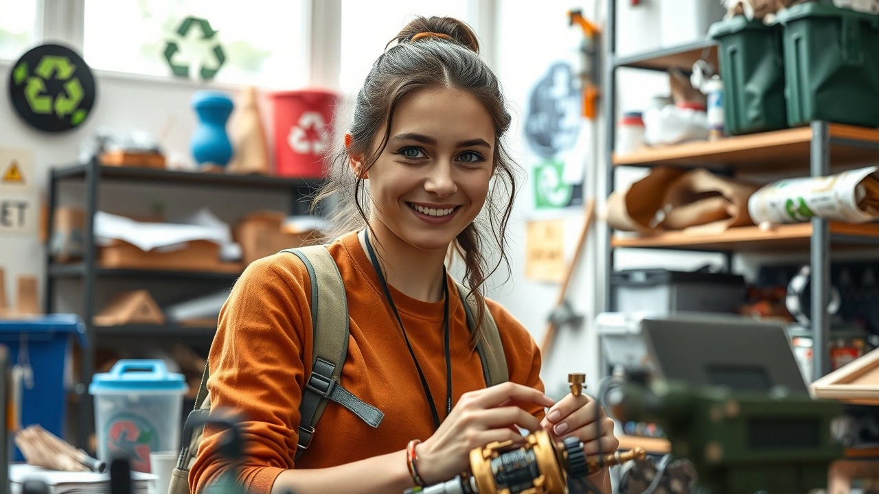 Portrait d'une jeune innovatrice strasbourgeoise travaillant sur des solutions de recyclage durables.