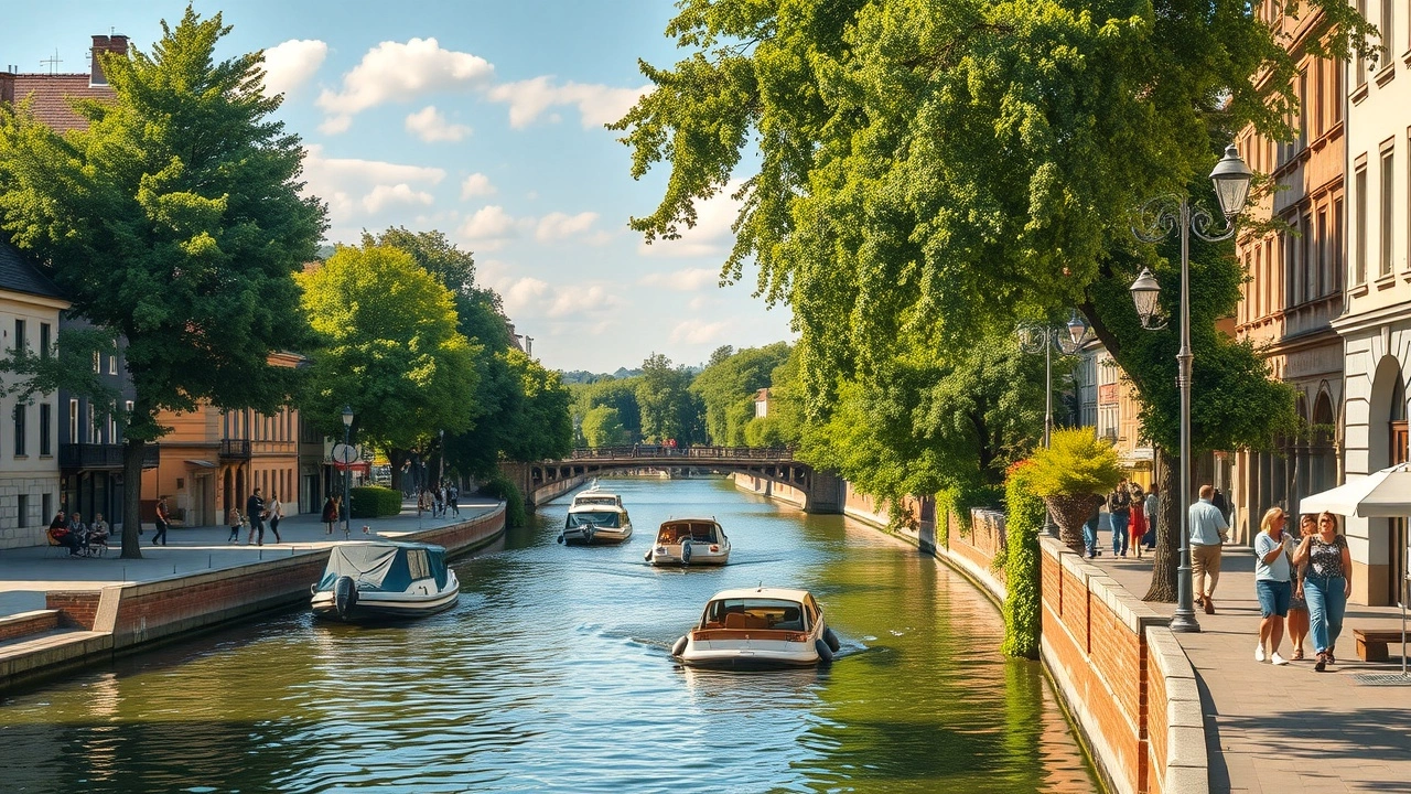 promenade au bord de l'eau à Strasbourg en été