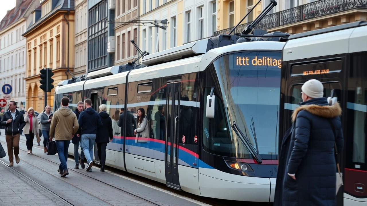 tram à Strasbourg avec des passagers