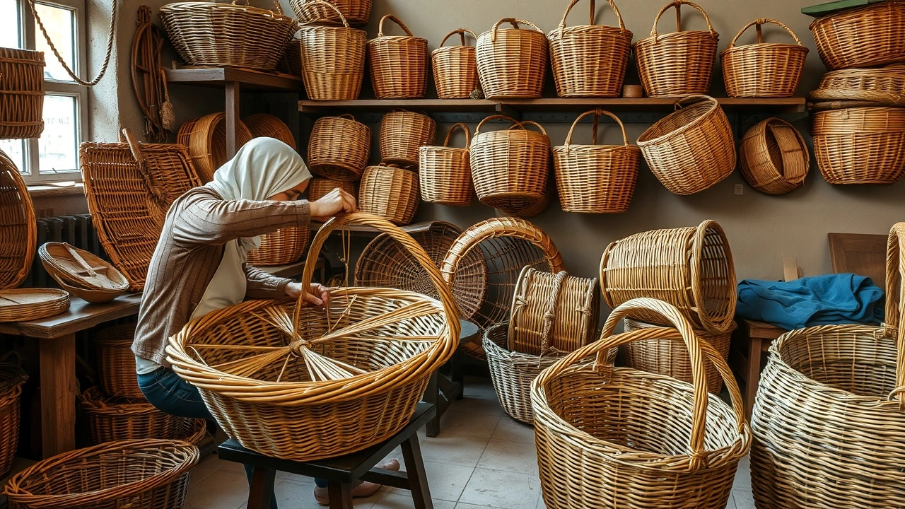 artisan strasbourgeois tressant des paniers en osier