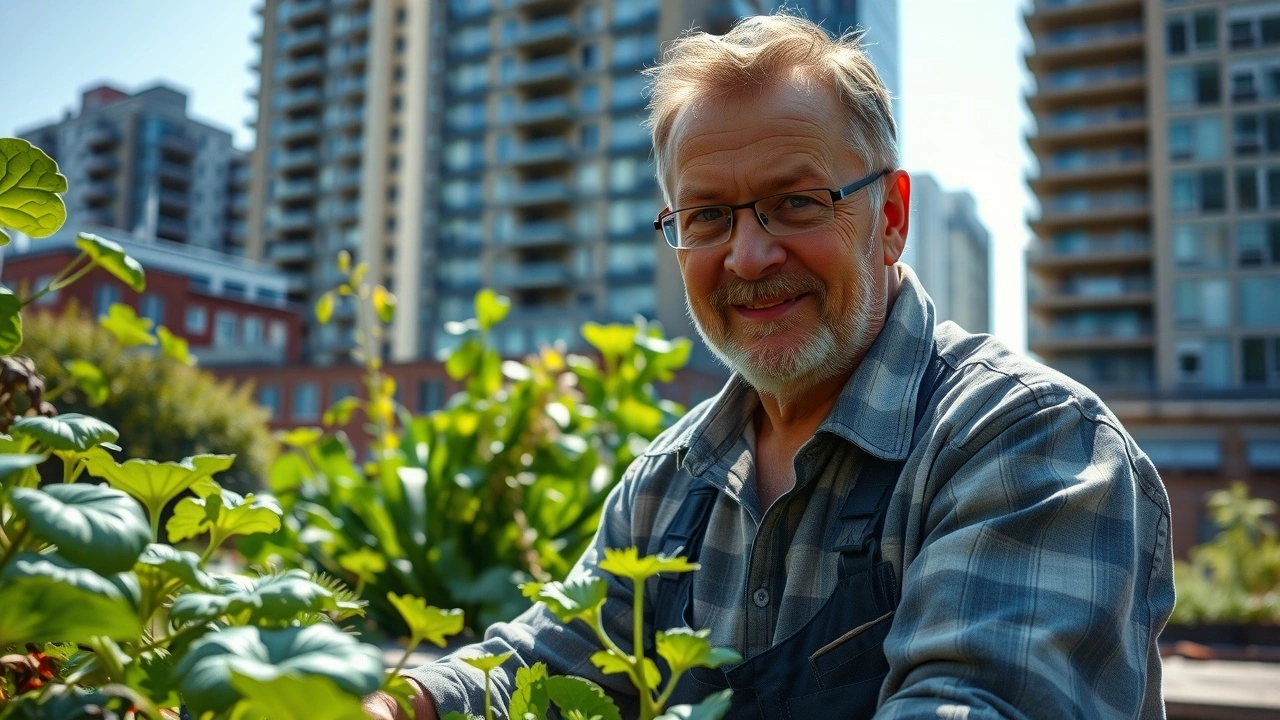 Portrait d'un maraîcher strasbourgeois au travail dans son jardin urbain