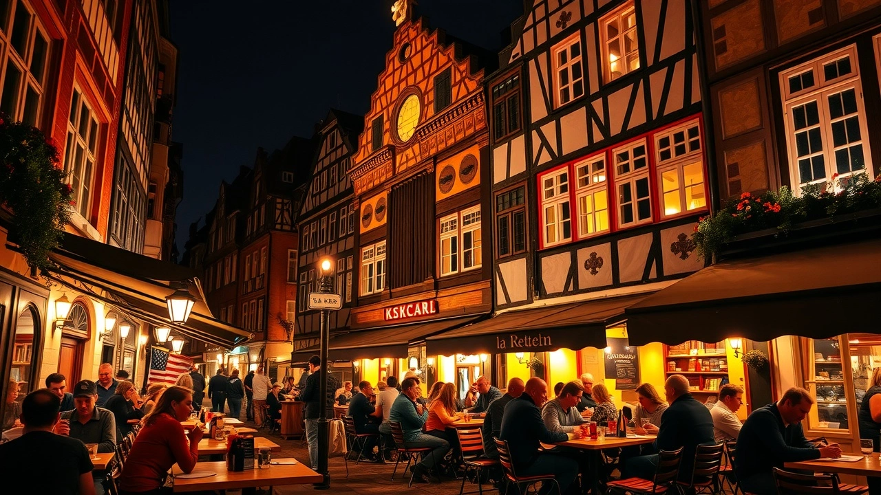 café extérieur animé à Strasbourg la nuit