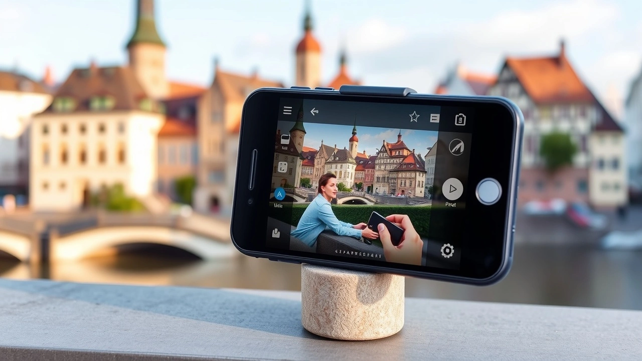 smartphone avec applications de loisirs et monuments strasbourgeois