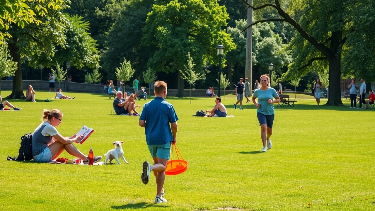 personnes profitant dactivites dans un parc verdoyant