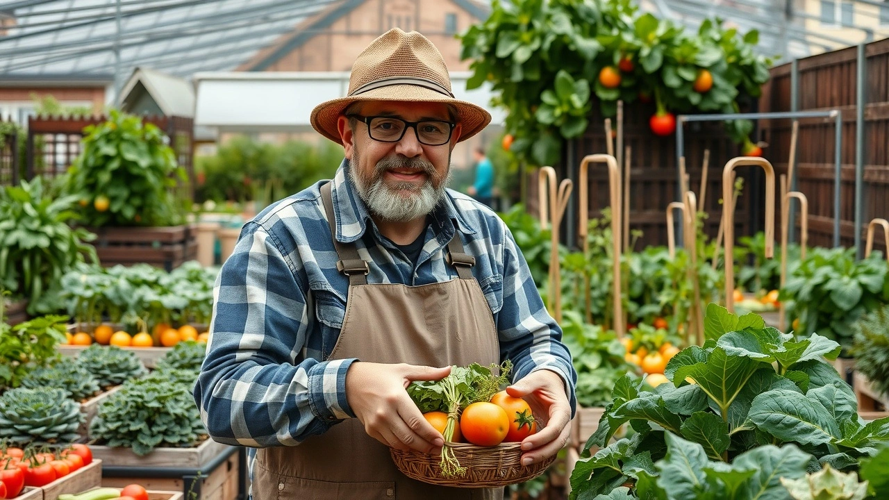un agriculteur strasbourgeois dans un jardin durable