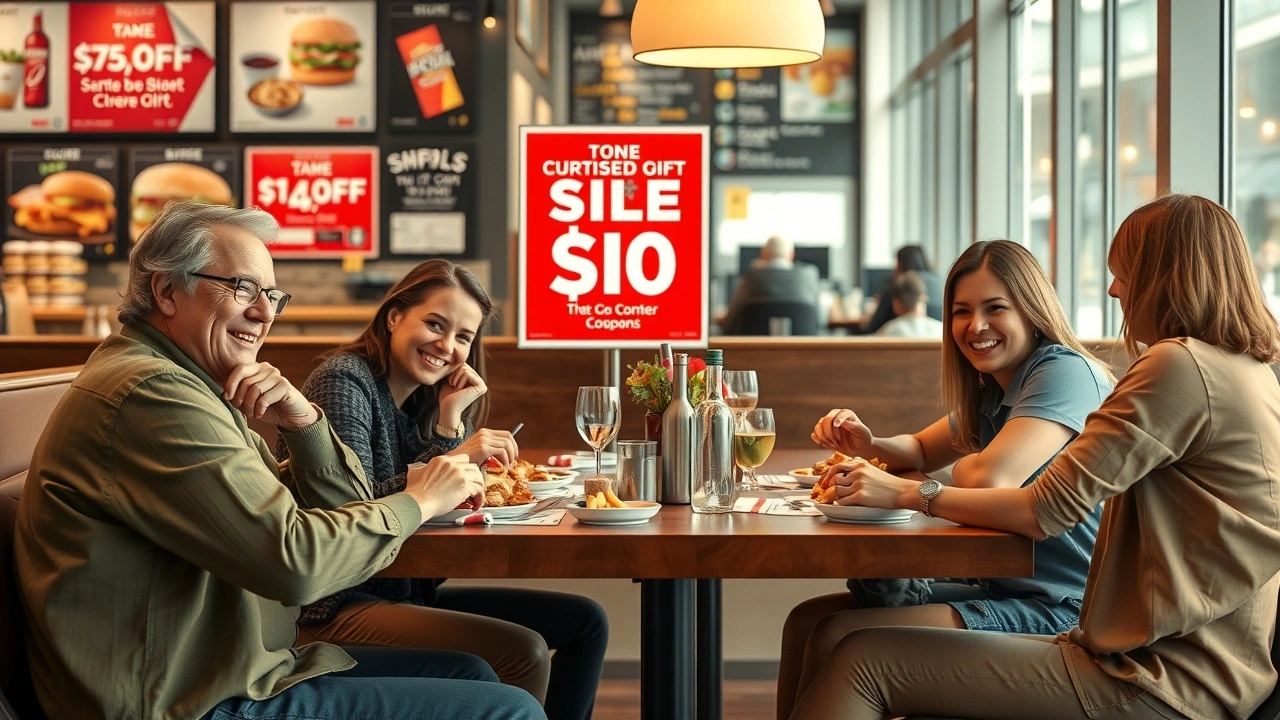 groupe d'amis avec des coupons de réduction au restaurant