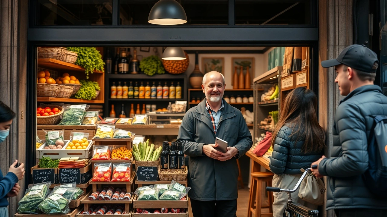 entrepreneur local dans un magasin avec clients