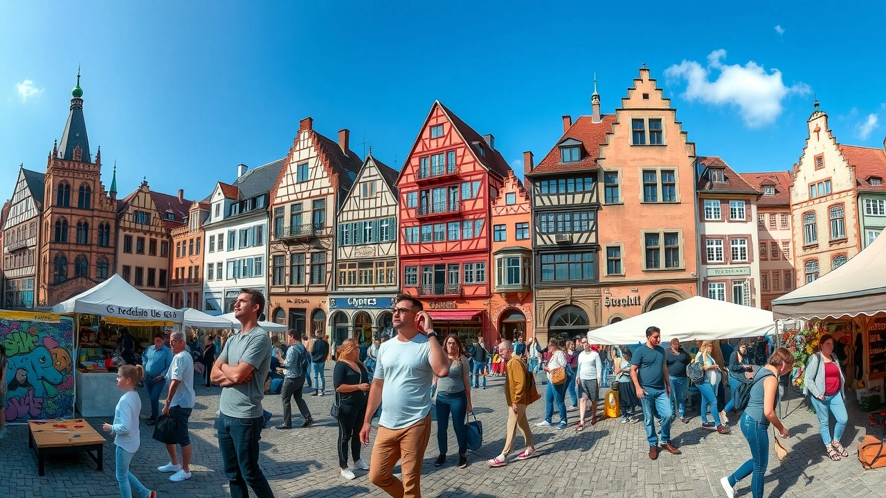 Un panorama de la culture urbaine à Strasbourg, montrant l'art de rue et des activités culturelles.