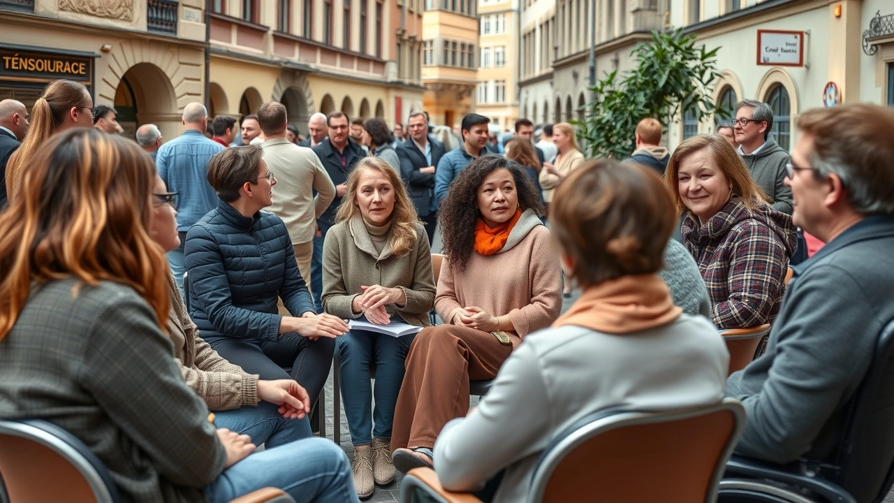 groupe de citoyens strasbourgeois discutant de l'acces a la culture