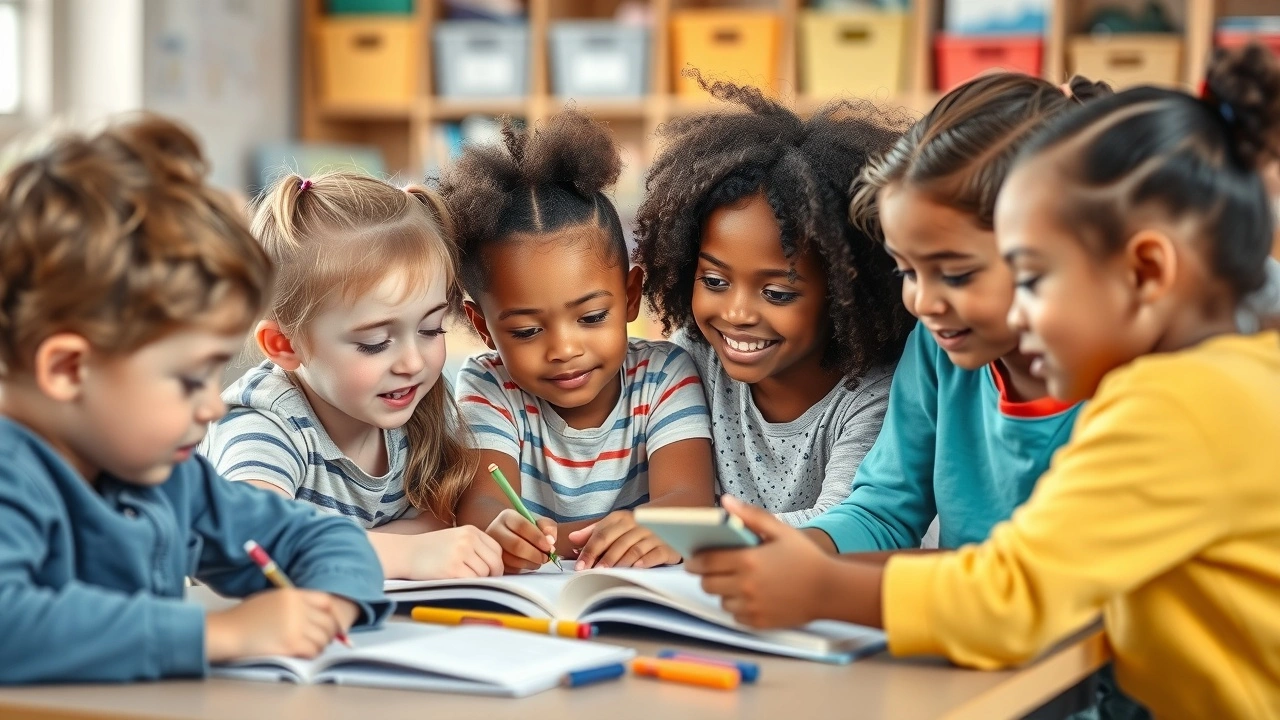 groupe d'enfants apprenant dans une salle de classe inclusive