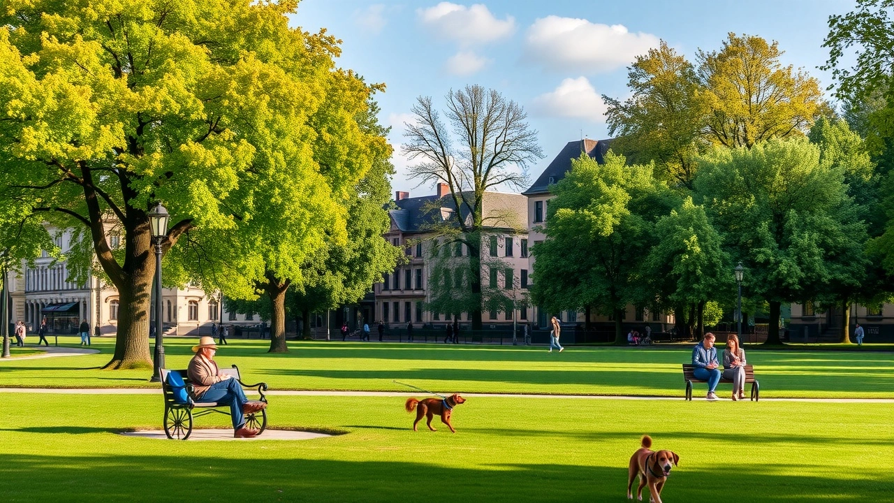 parc vert a Strasbourg avec des gens se reposant