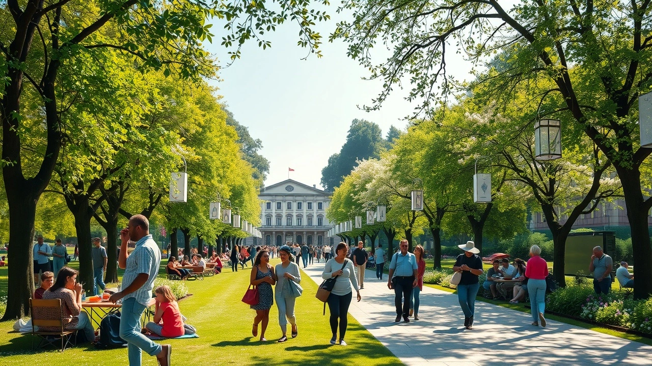 Un aperçu de la beauté naturelle du Parc de l'Orangerie à Strasbourg pendant un événement saisonnier.